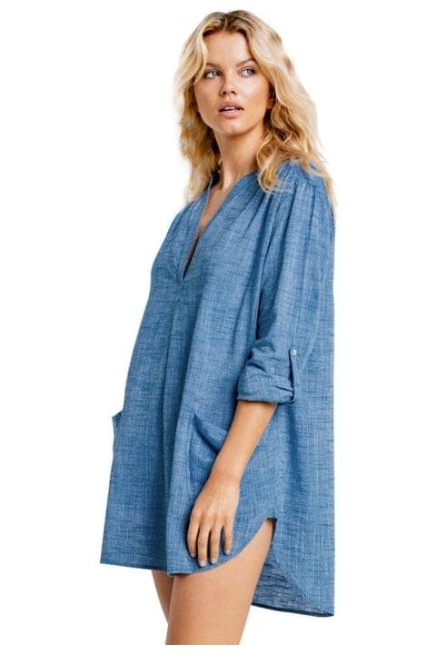 Seafolly Boyfriend Beach Shirt 52815-TO Splash Swimwear Kaftans & Cover Ups Chambray / XS 9349623386599