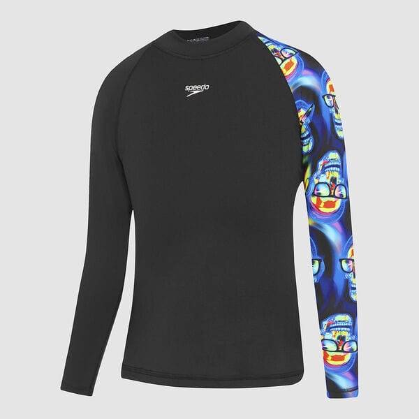 Speedo Boys Boom Skull Long Sleeve Rash Top Splash Swimwear kids