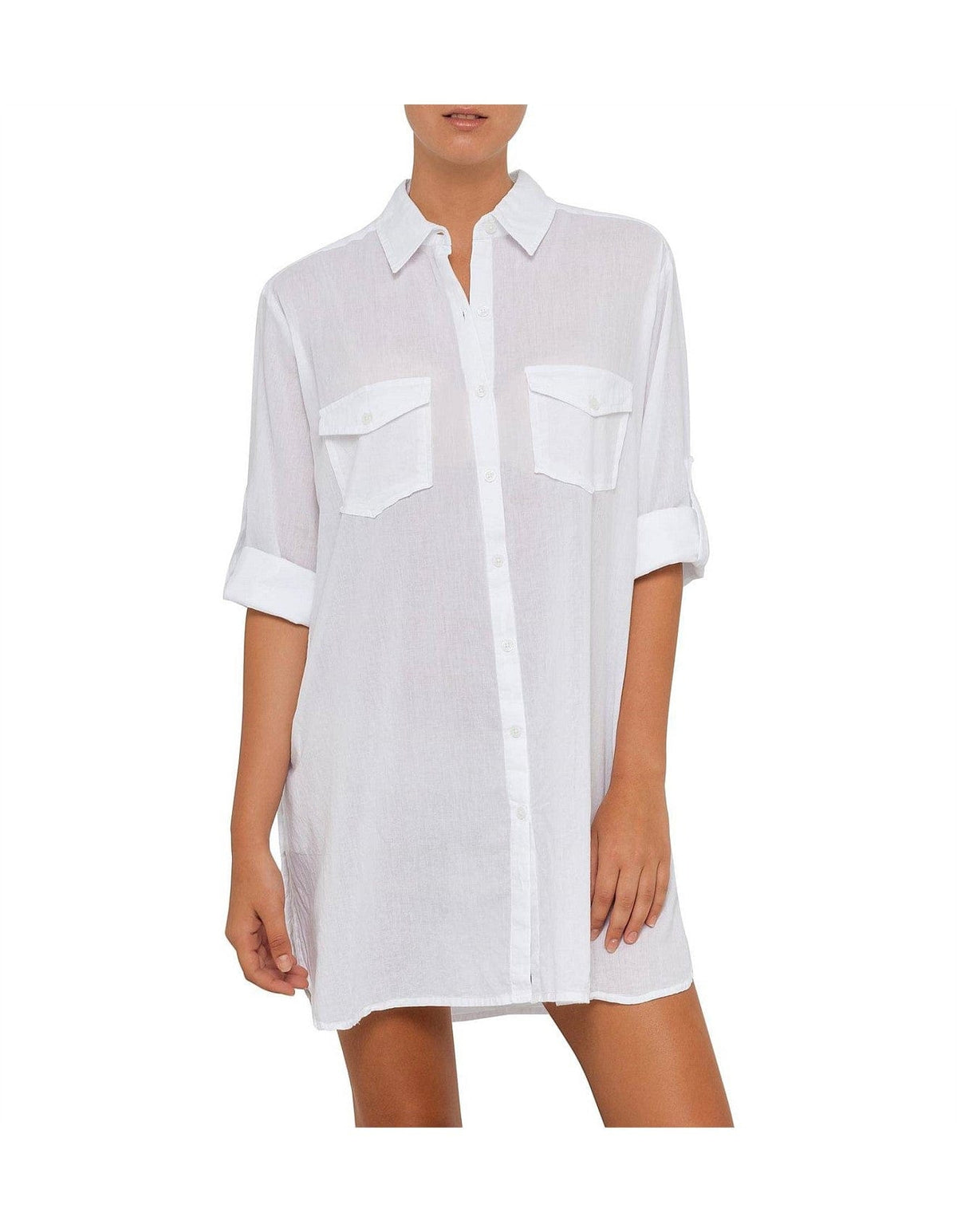 Sunseeker Basix Button Through Shirt SS90967 Splash Swimwear Kaftans & Cover Ups White / XS 9318197111883