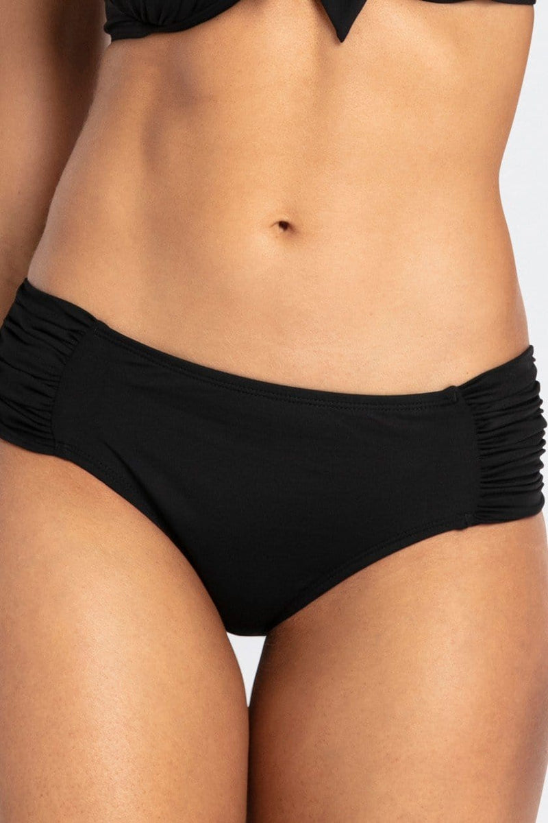 Sunseeker Basix Gathered Mid Rise Pant SS30666 Splash Swimwear Bikini Bottoms Black / 8 9318197212962